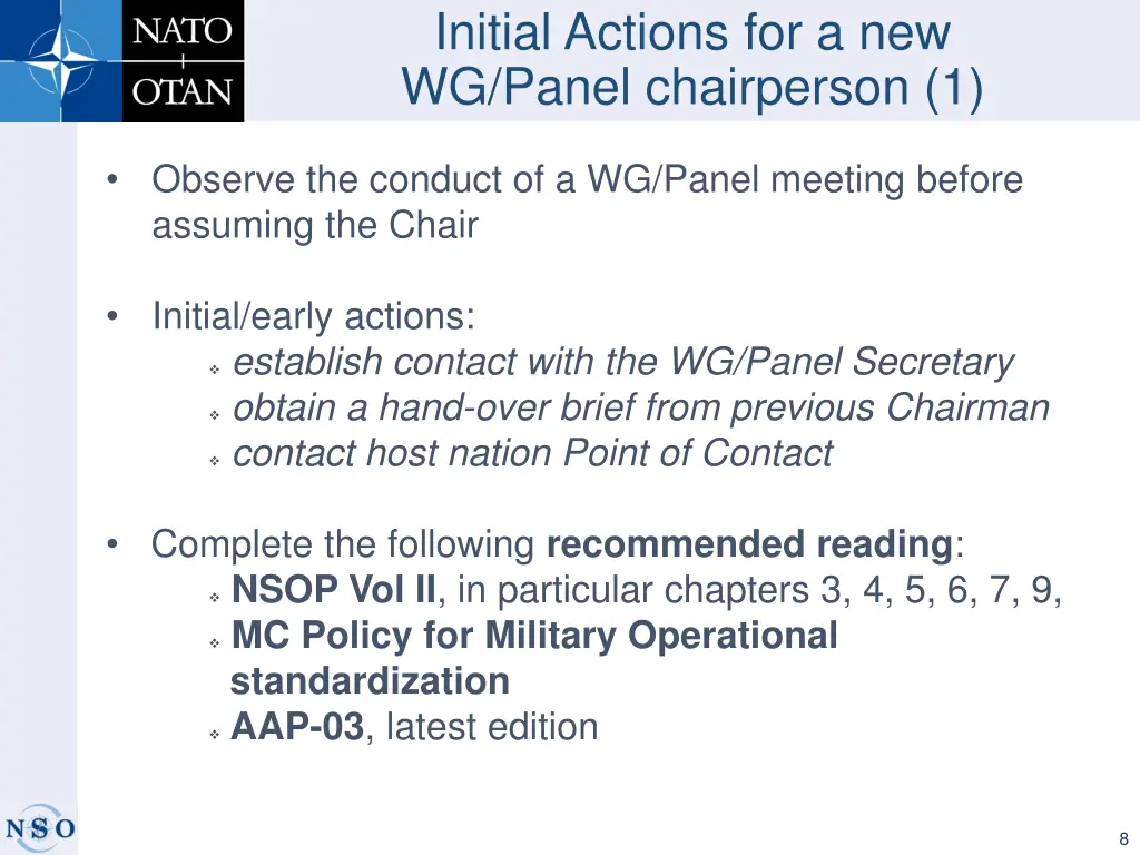 initial actions for a new wg panel chairperson 1
