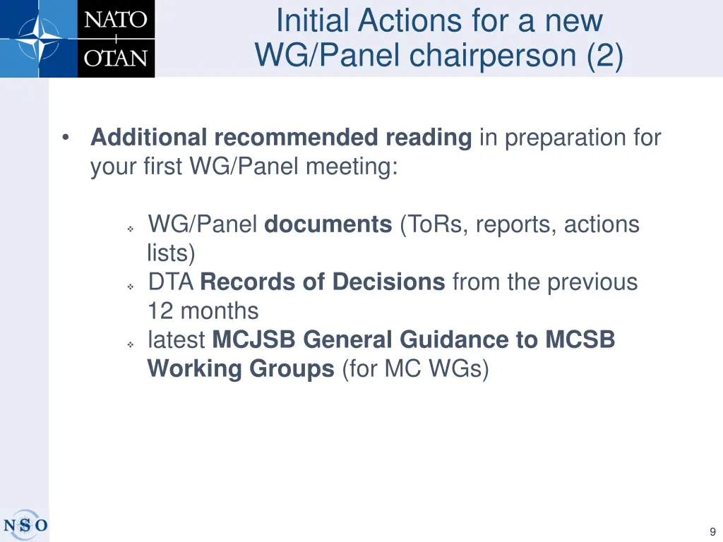 initial actions for a new wg panel chairperson 2