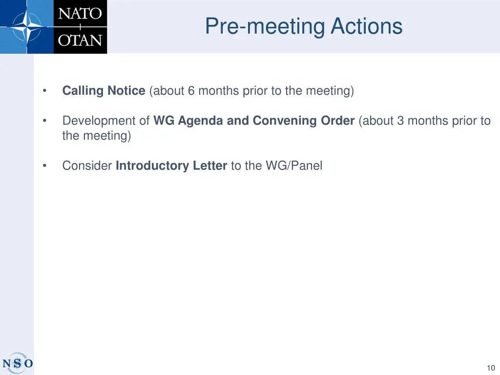 pre meeting actions