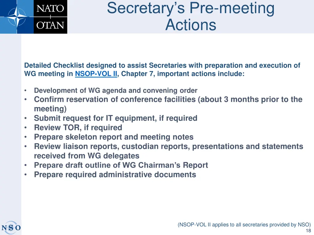 secretary s pre meeting actions