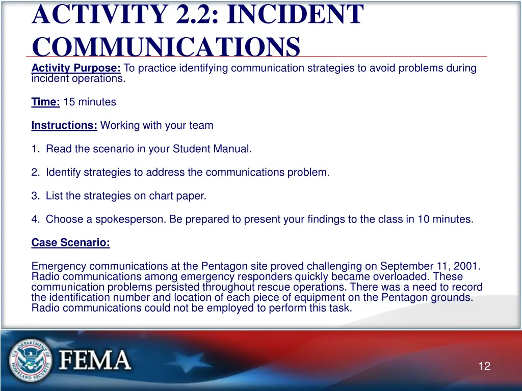 activity 2 2 incident communications activity