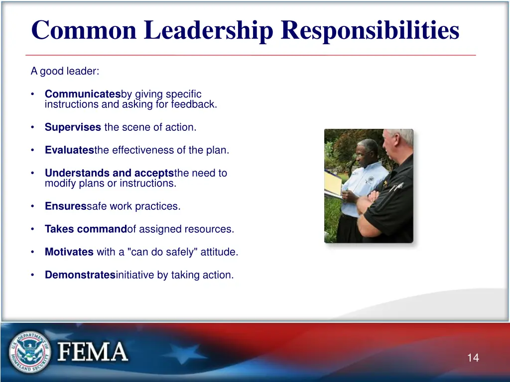 common leadership responsibilities