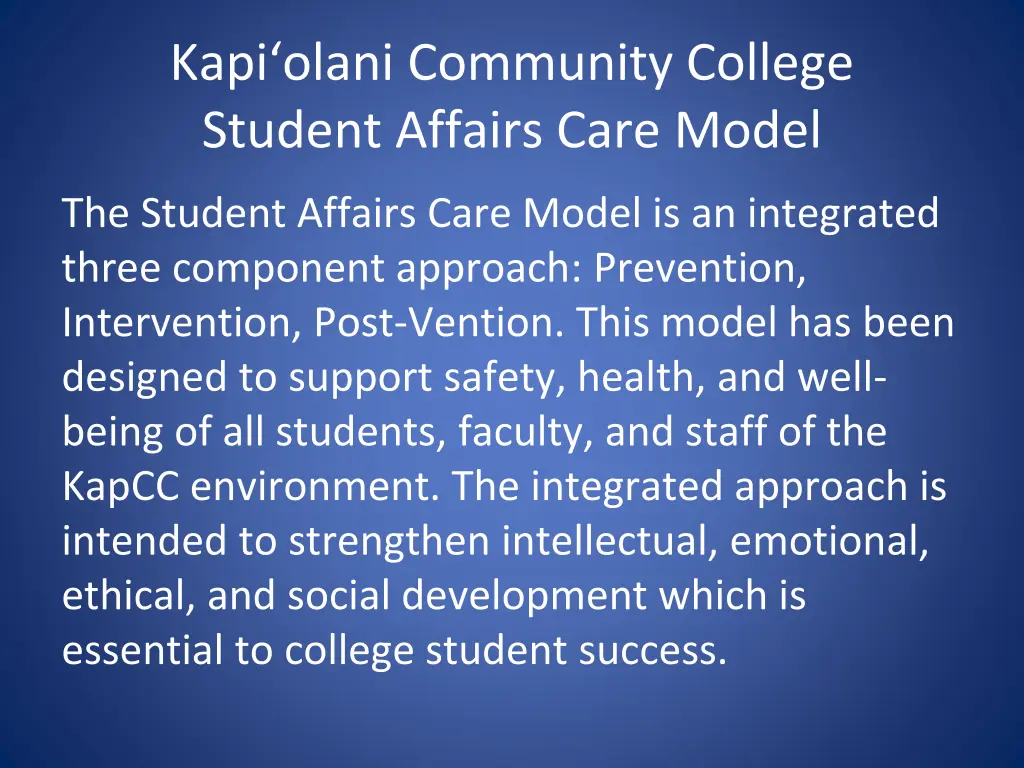 kapi olani community college student affairs care