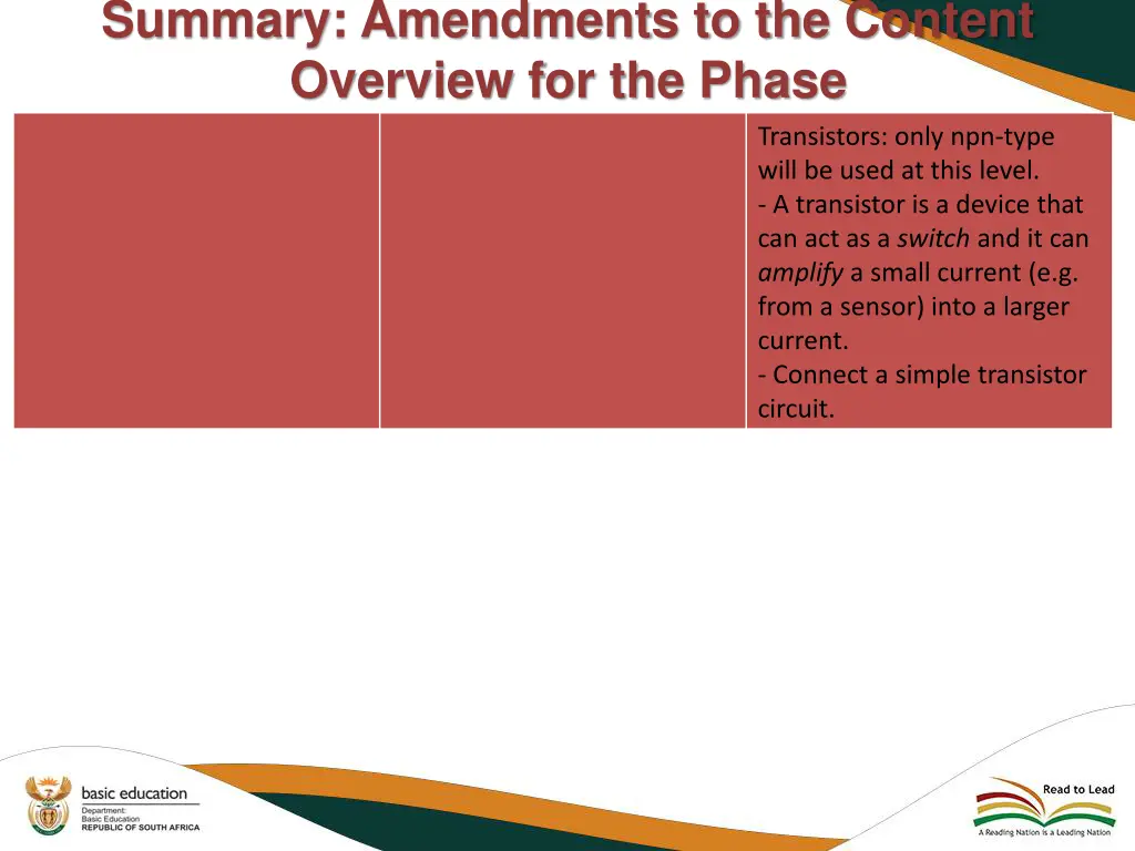 summary amendments to the content overview 13