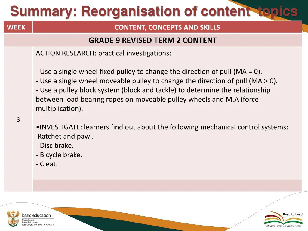 summary reorganisation of content topics 1