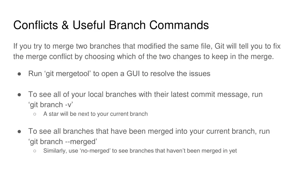 conflicts useful branch commands
