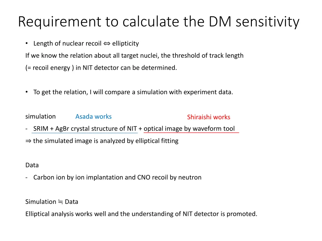 requirement to calculate the dm sensitivity 1