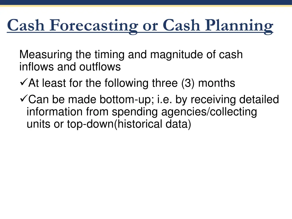 cash forecasting or cash planning