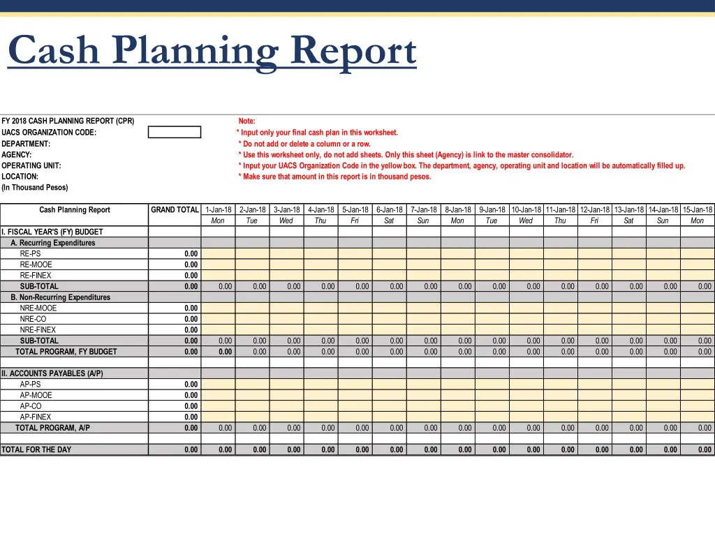 cash planning report