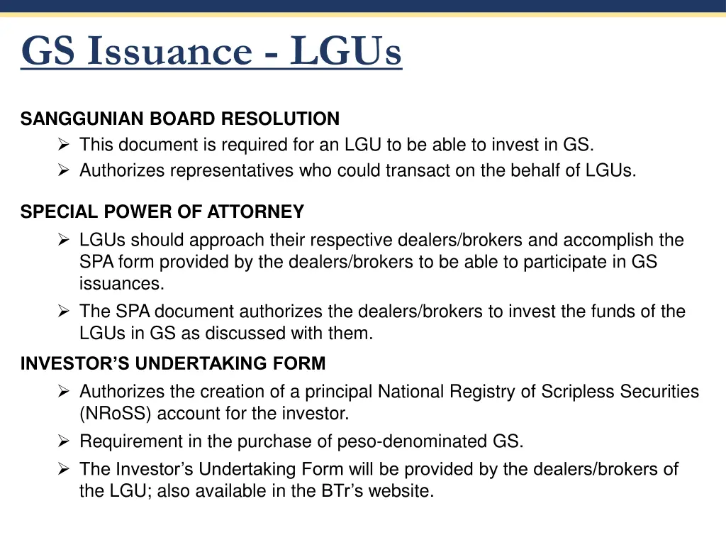 gs issuance lgus