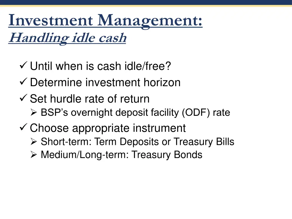 investment management handling idle cash