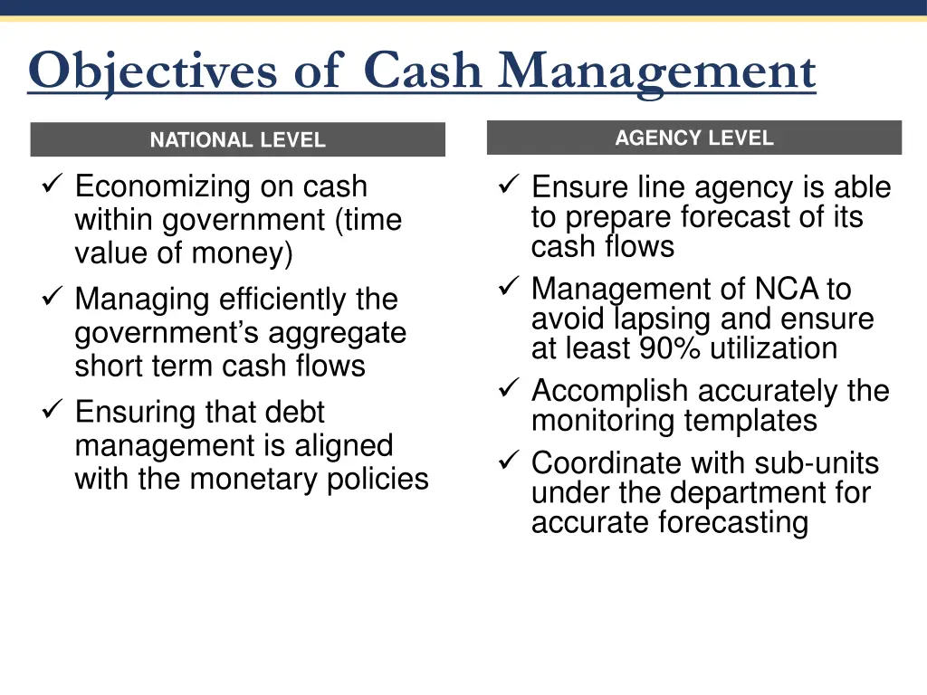 objectives of cash management