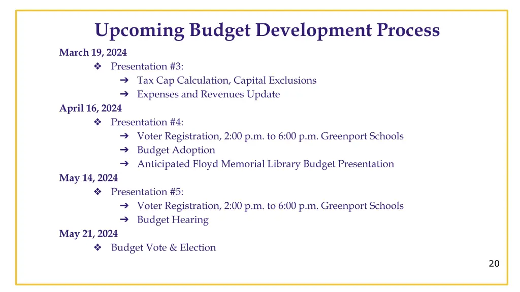 upcoming budget development process march 19 2024
