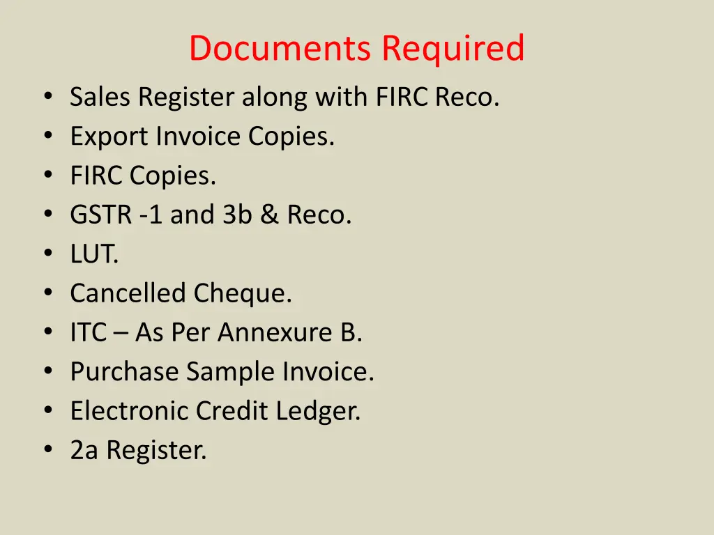 documents required sales register along with firc