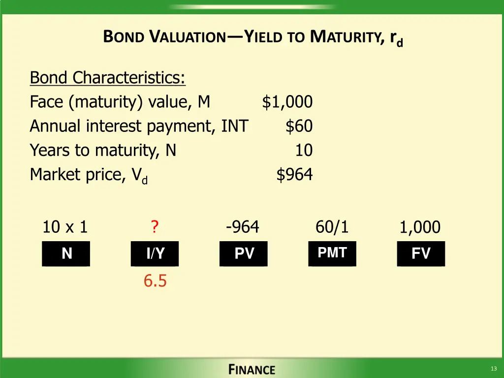 b ond v aluation y ield to m aturity r d 1