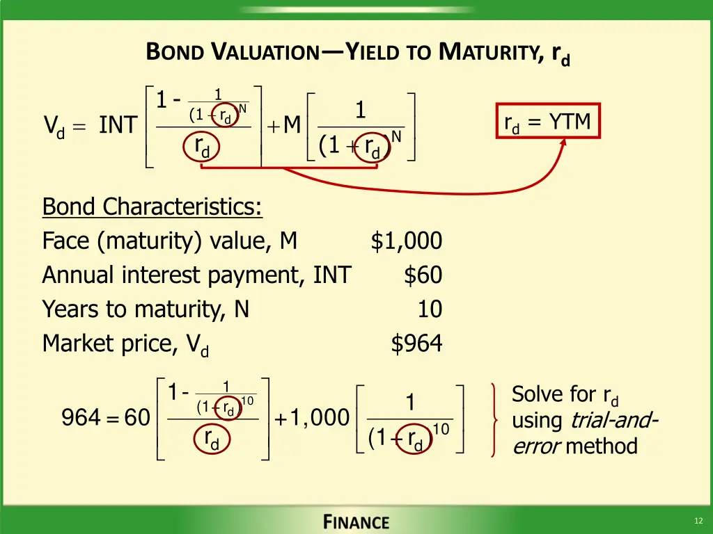 b ond v aluation y ield to m aturity r d