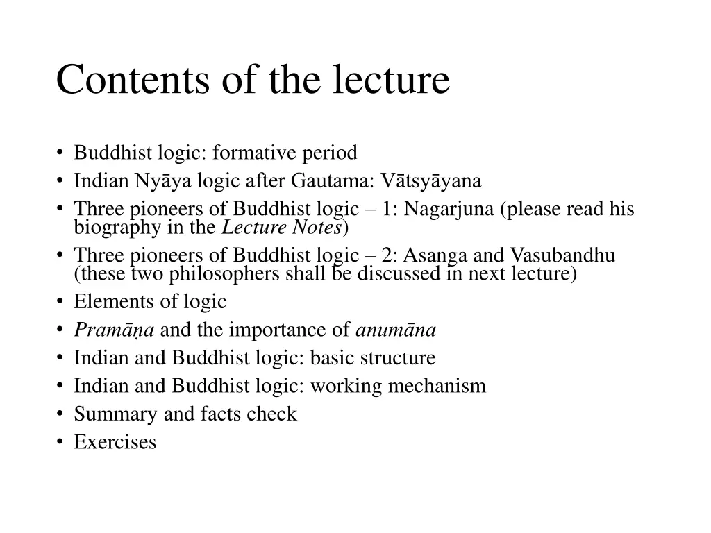 contents of the lecture