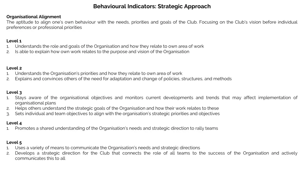 behavioural indicators strategic approach 2