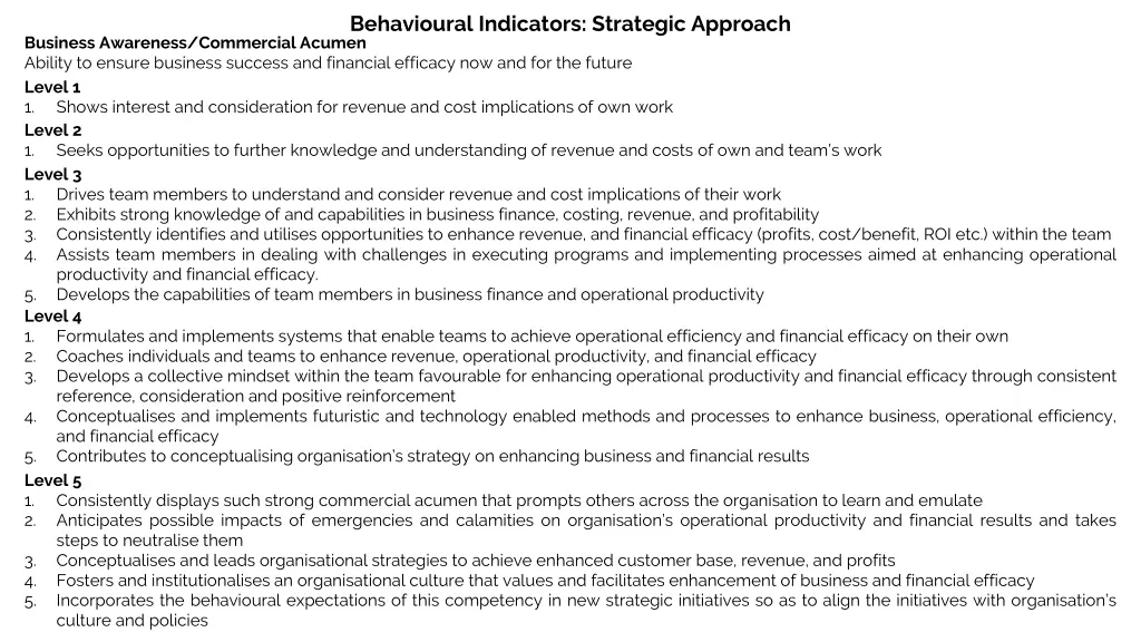 behavioural indicators strategic approach