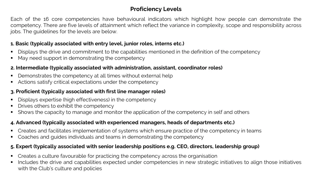 proficiency levels