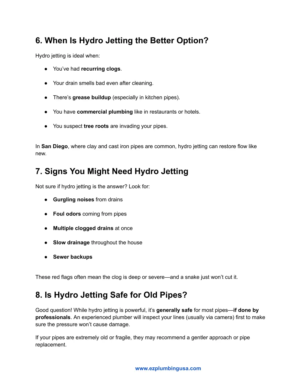 6 when is hydro jetting the better option