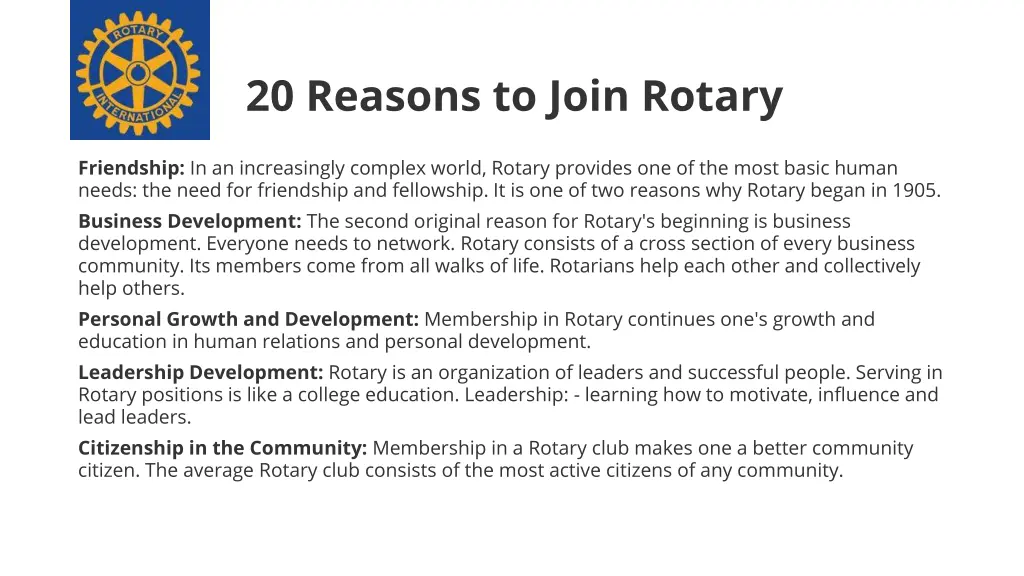 20 reasons to join rotary