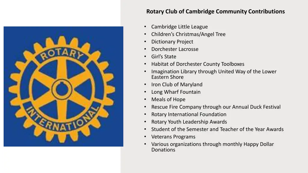 rotary club of cambridge community contributions