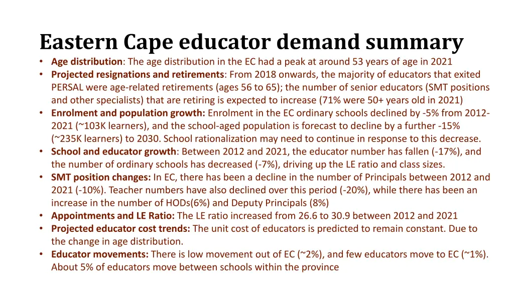 eastern cape educator demand summary