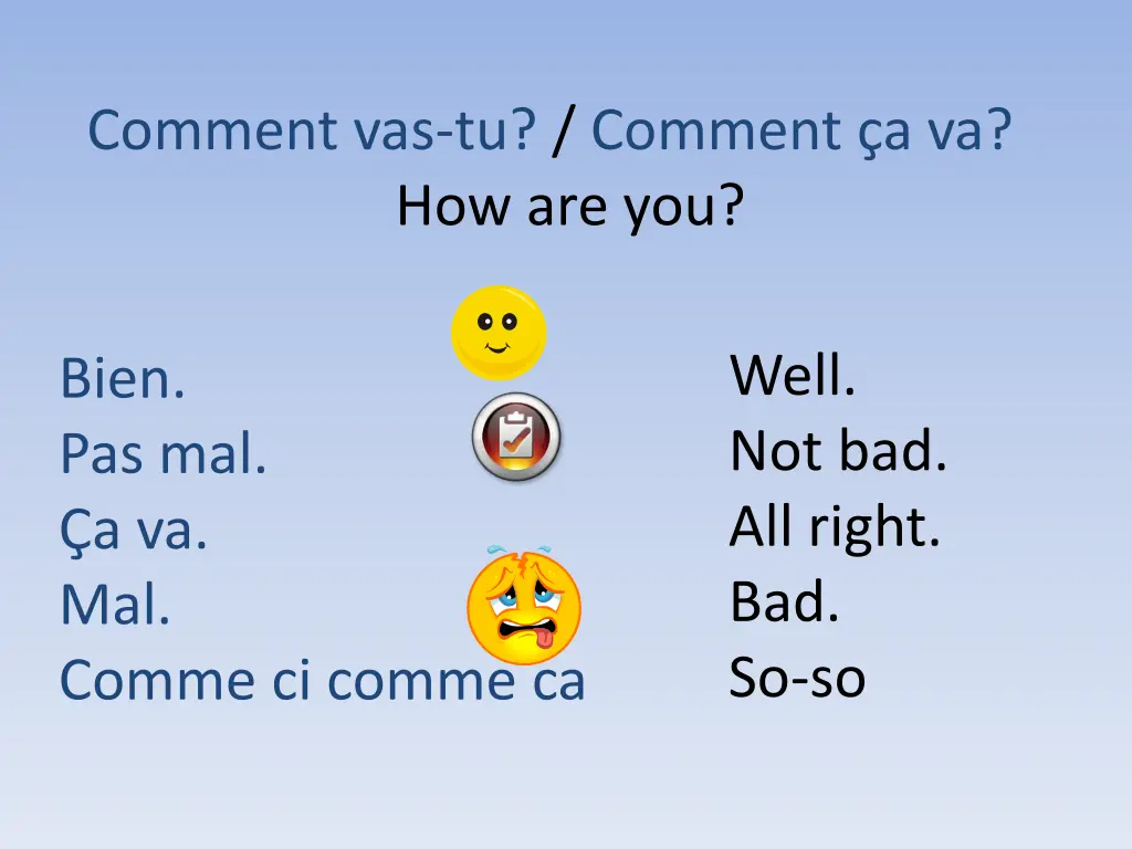 comment vas tu comment a va how are you