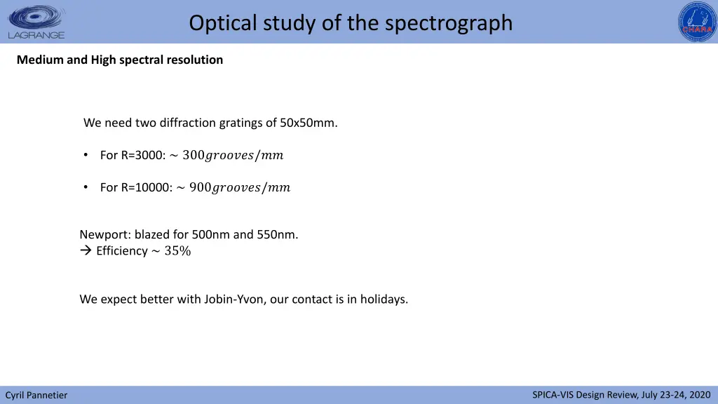 optical study of the spectrograph 11