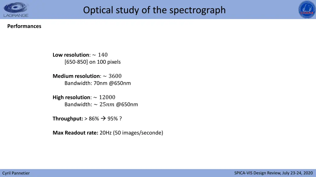 optical study of the spectrograph 13