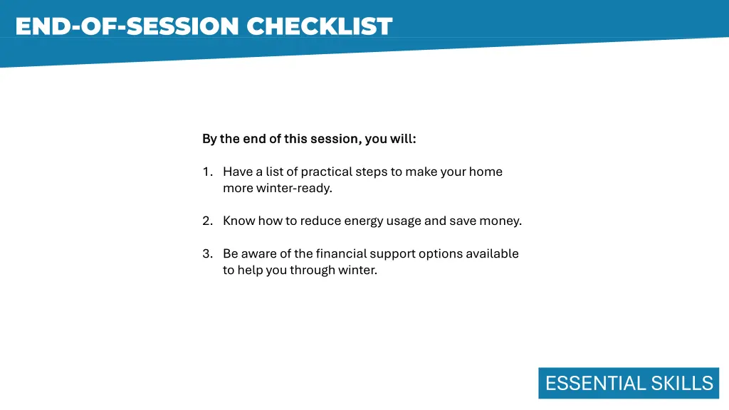 end of session checklist