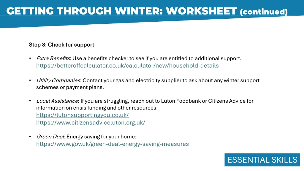 getting through winter worksheet continued 1