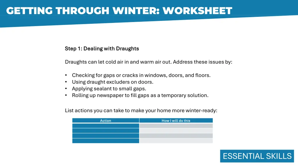 getting through winter worksheet