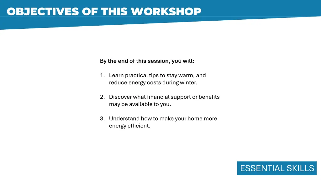 objectives of this workshop