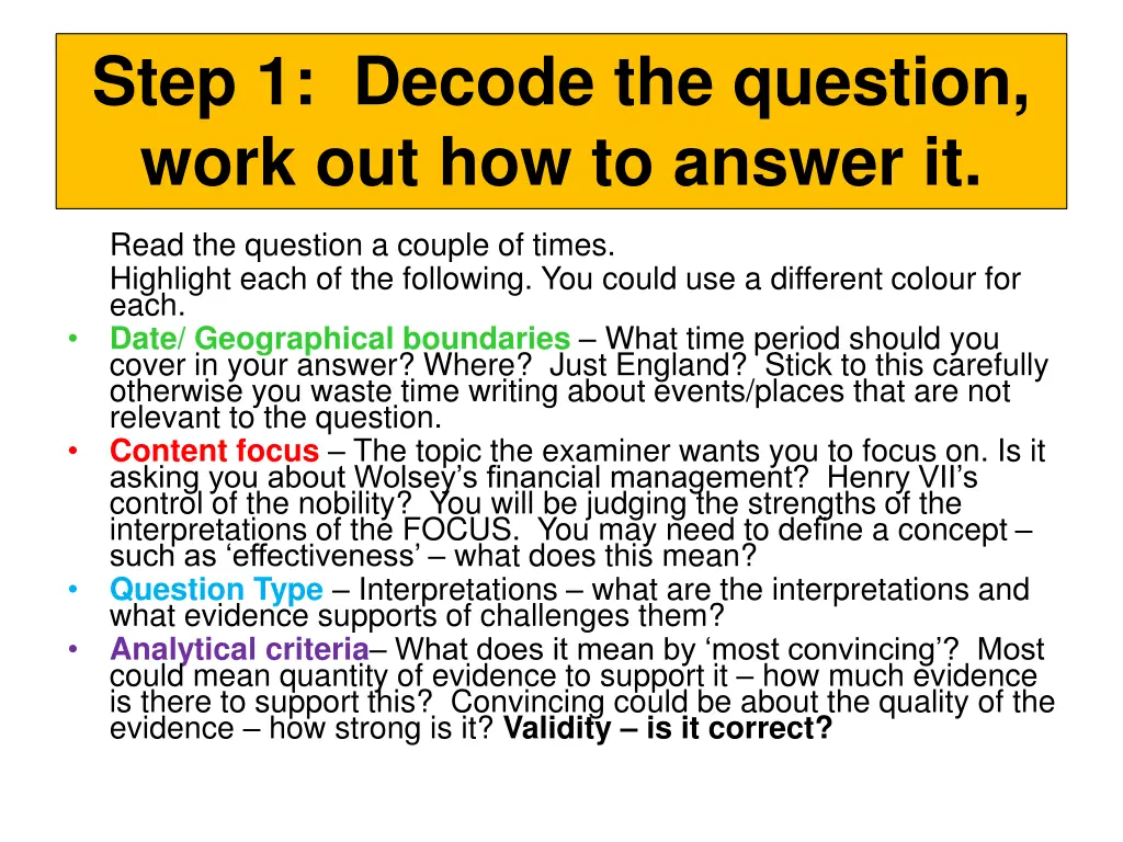 step 1 decode the question work out how to answer