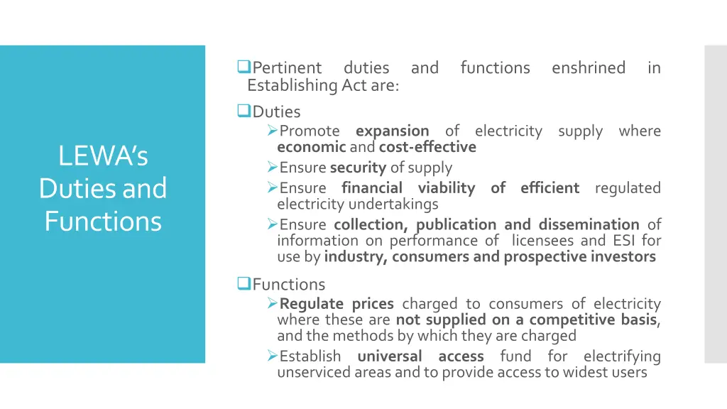 pertinent establishingactare duties promote