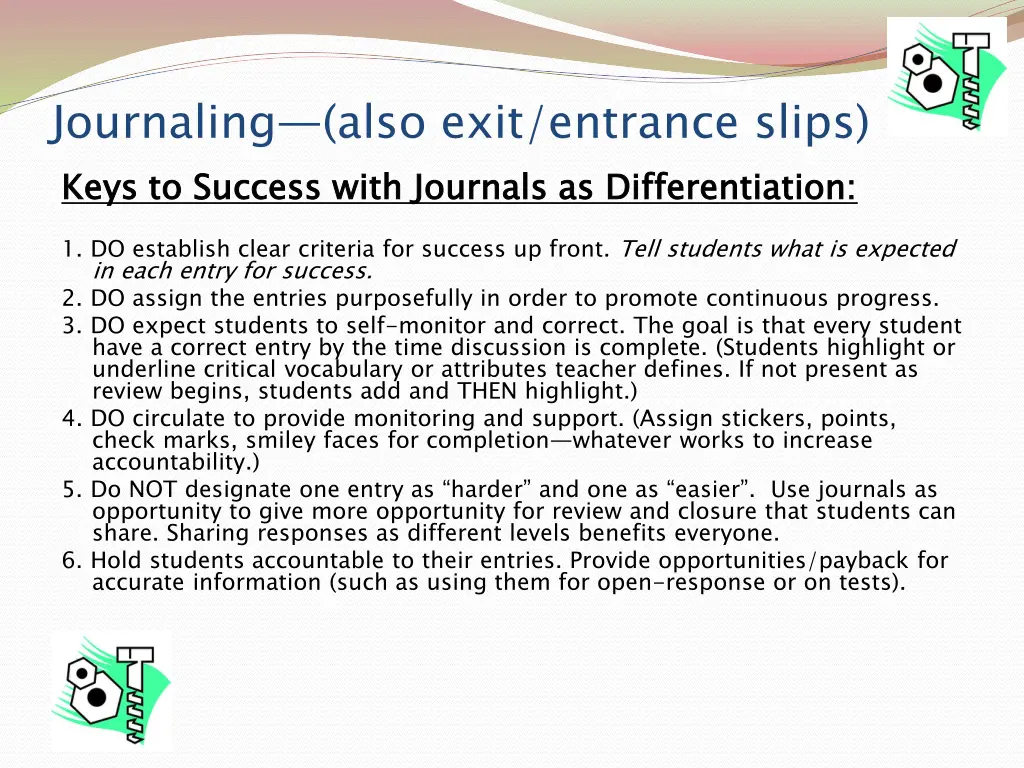 journaling also exit entrance slips keys