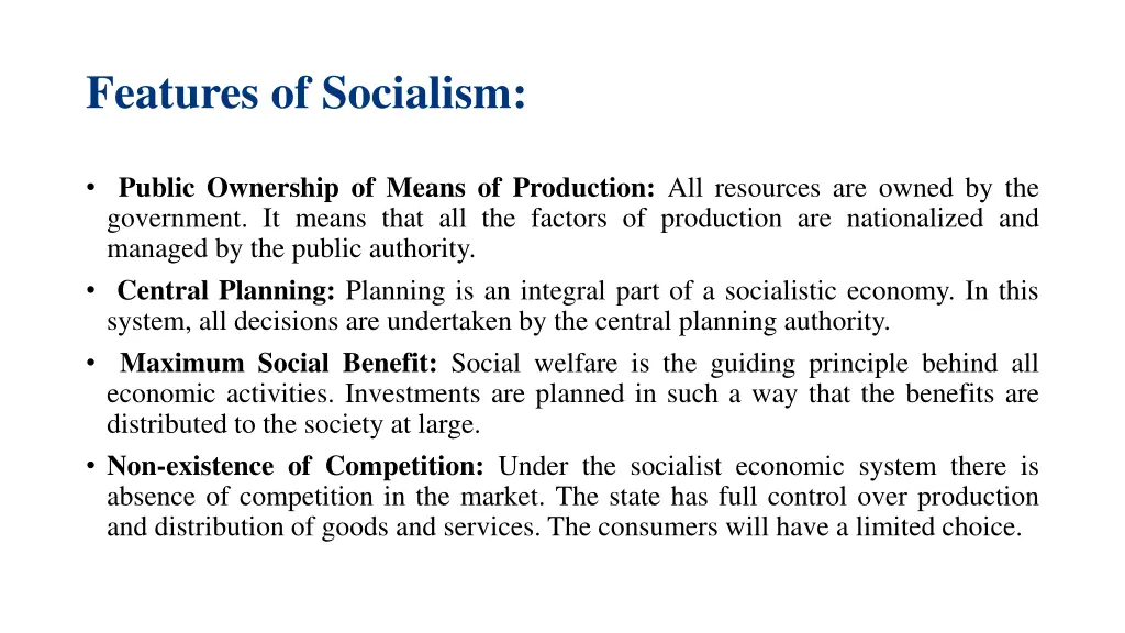 features of socialism