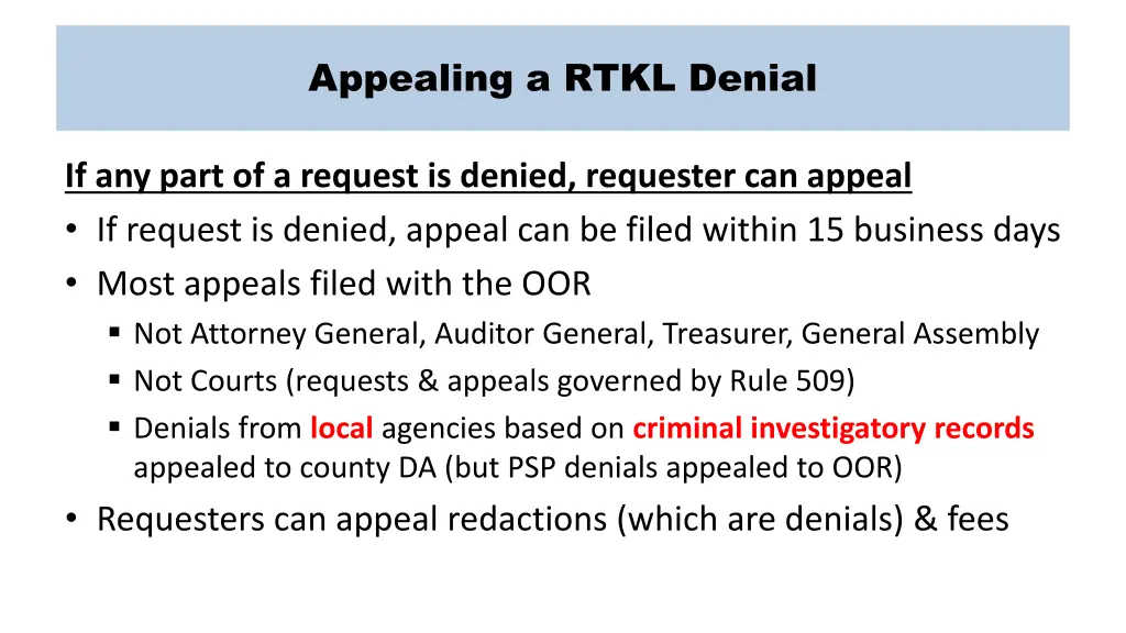appealing a rtkl denial