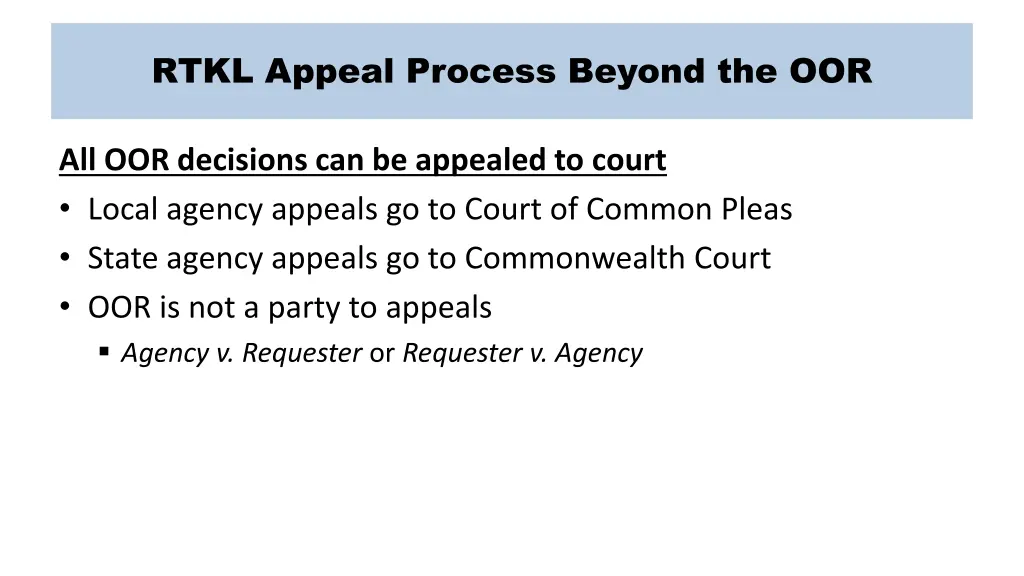 rtkl appeal process beyond the oor