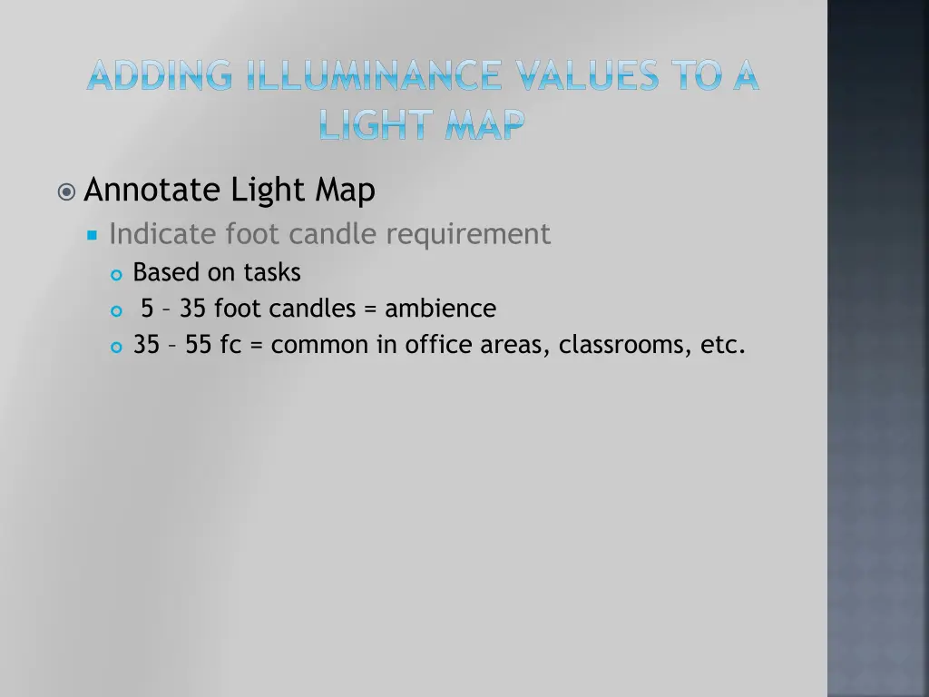 adding illuminance values to a light map