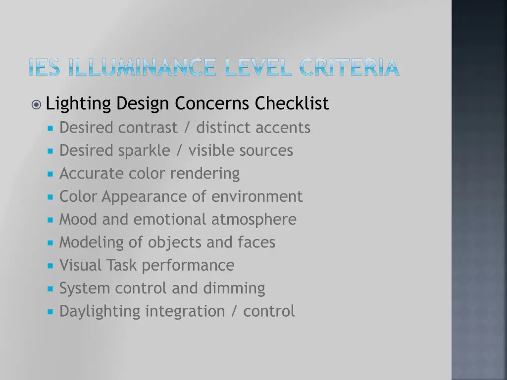ies illuminance level criteria 1