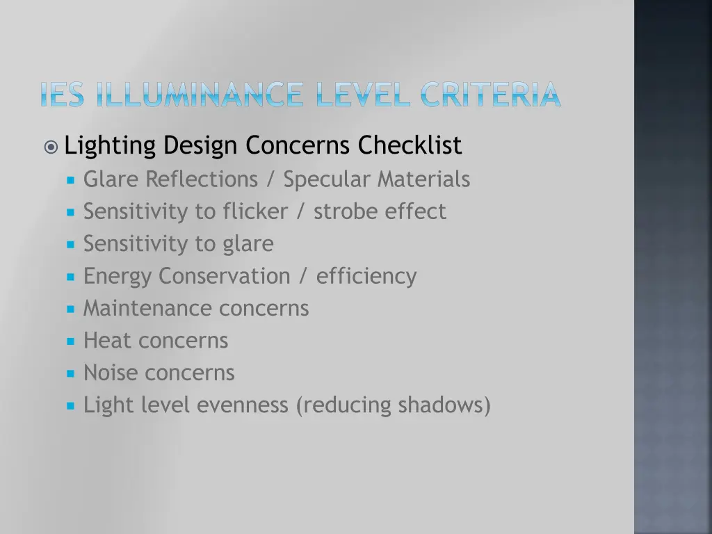 ies illuminance level criteria 2
