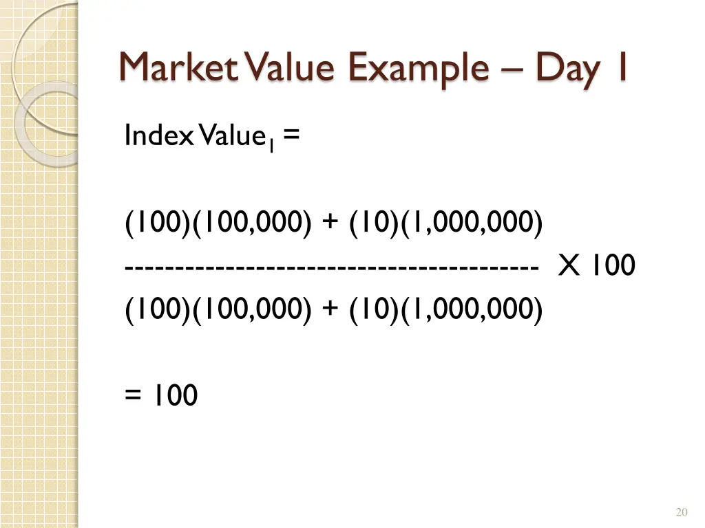 market value example day 1