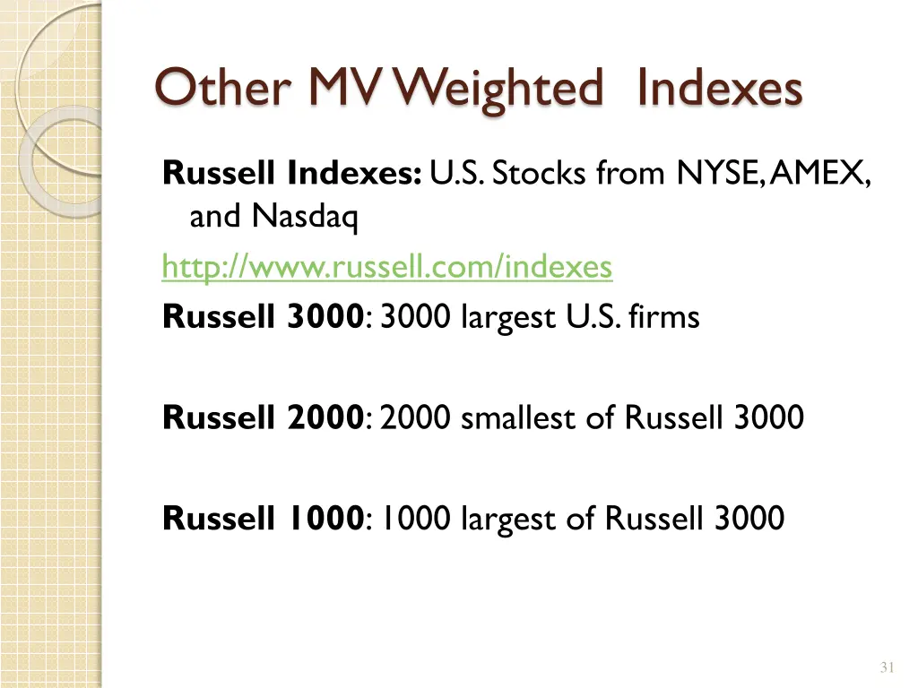 other mv weighted indexes 2