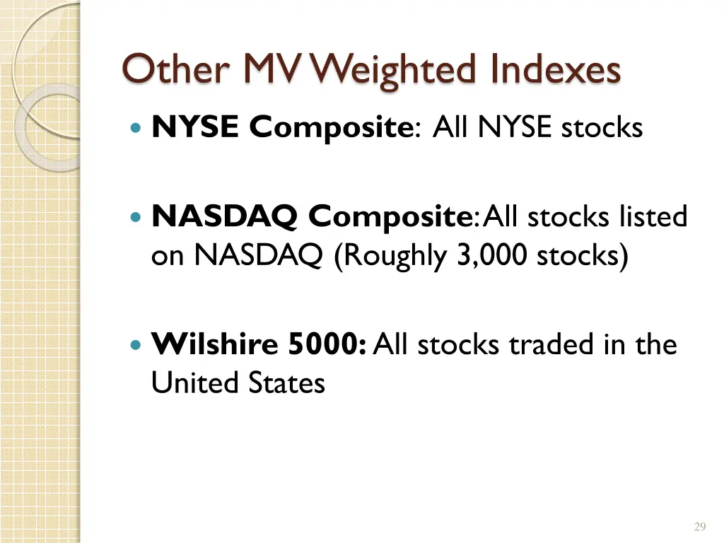 other mv weighted indexes