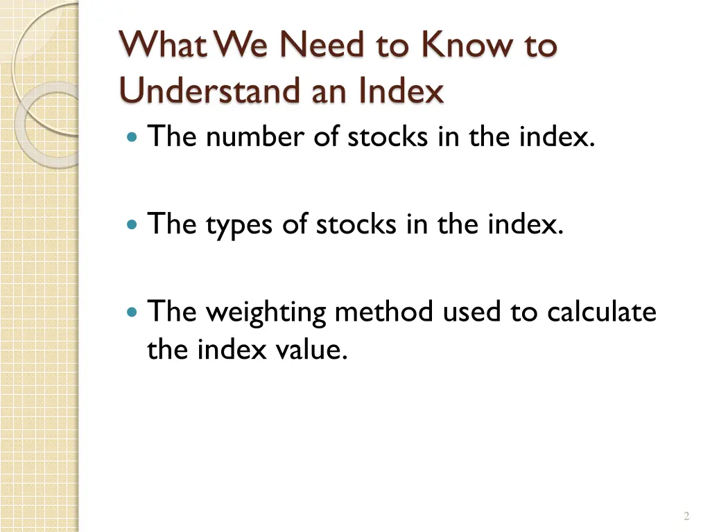 what we need to know to understand an index