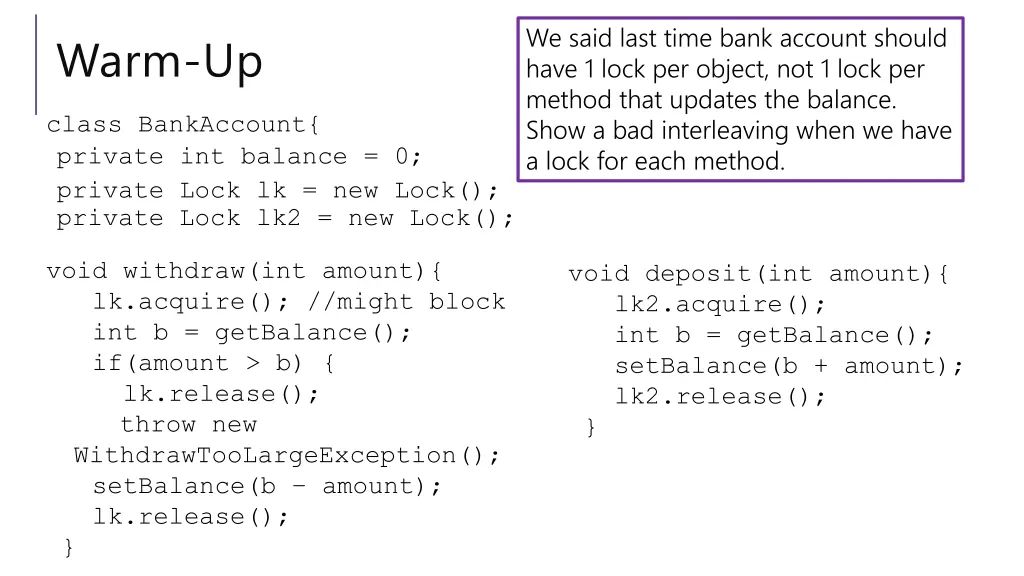 we said last time bank account should have 1 lock