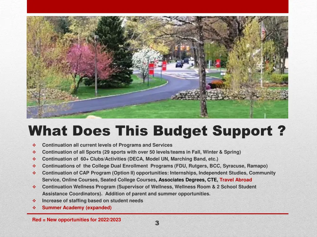 what does this budget support continuation